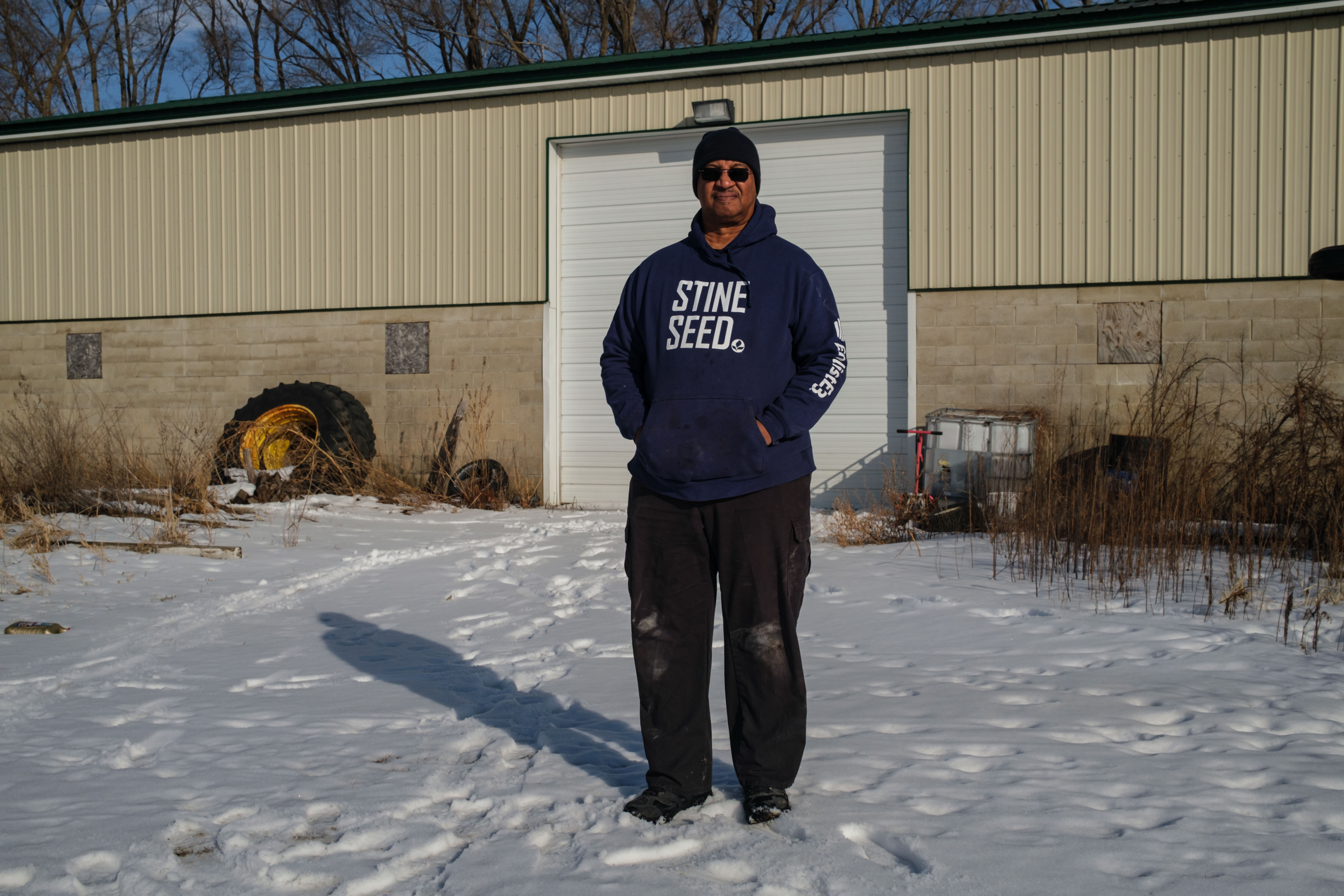 Mike Cook stands for a portrait on his farmland in Waterloo on Feb. 8.